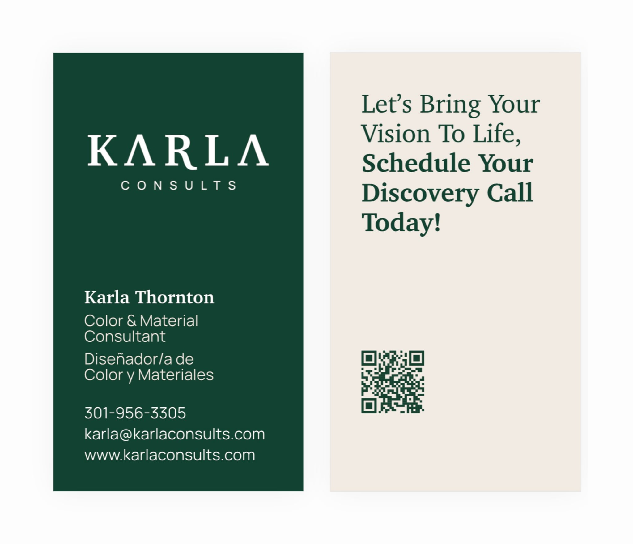 The business cards, the lockup on green and the ask on sand