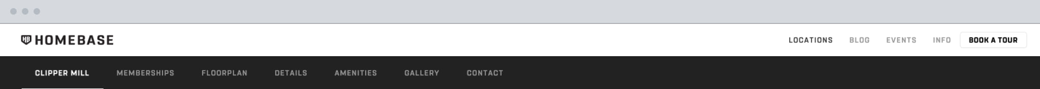 The toolbar, the global row above and the location's own row below it