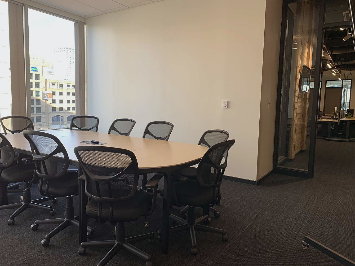 A conference room at Pratt Street, looking out over downtown