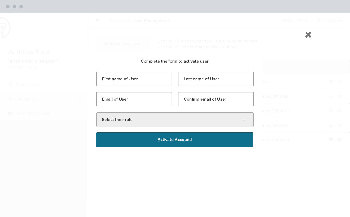 User activation and agency activation as they shipped, each carrying its own NTD identifiers and roles