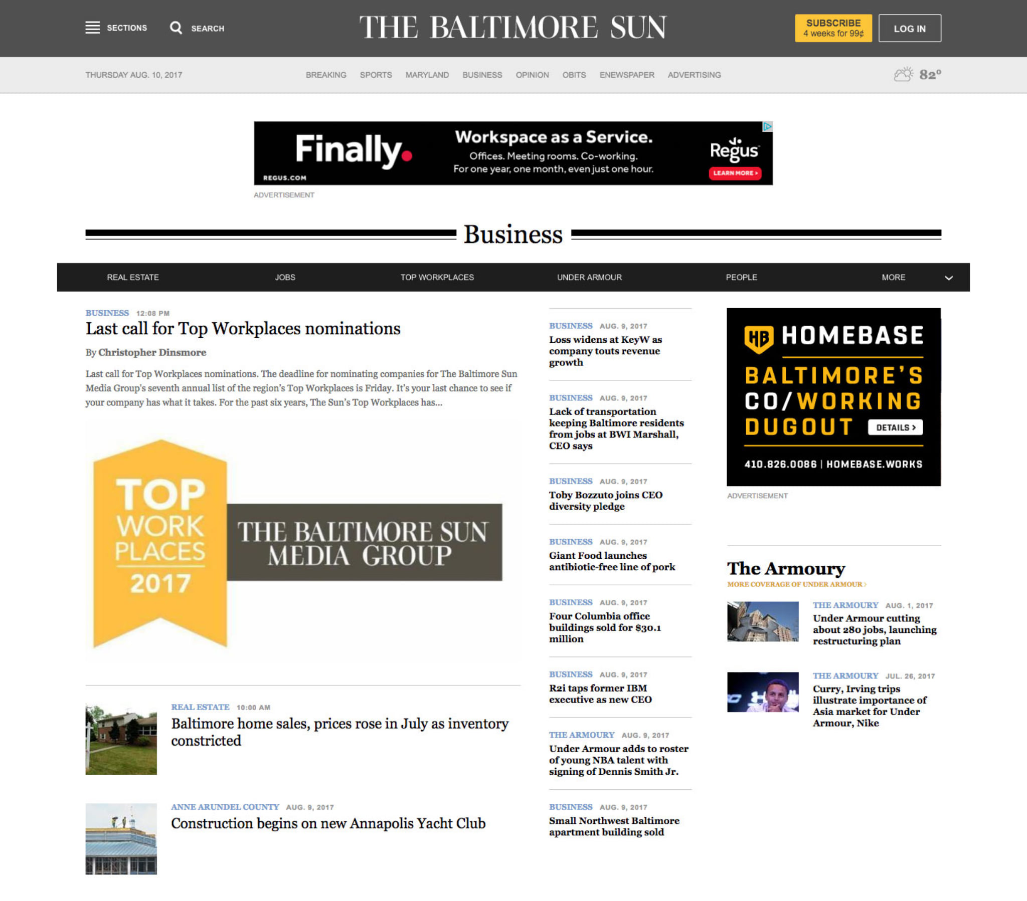 The ad in place, in the right rail of a Baltimore Sun business page that was already carrying a competitor